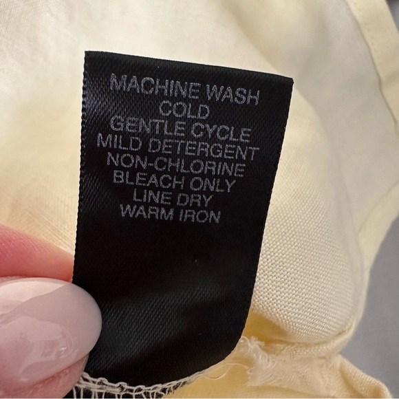 AVENUE Pale Yellow Pintuck Linen Blend Tunic Blouse Mother of Pearl Button Front - Picture 10 of 14